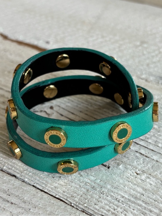 Tory Burch Jewelry - TORY BURCH $128 Teal Double Wrap Leather Stud Bracelet brass leather Boho
